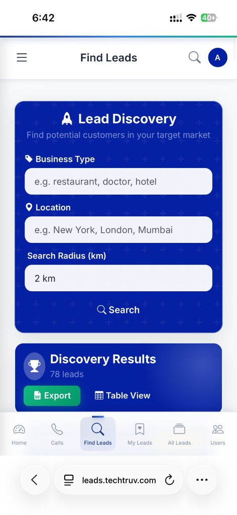 Find Leads Dashboard